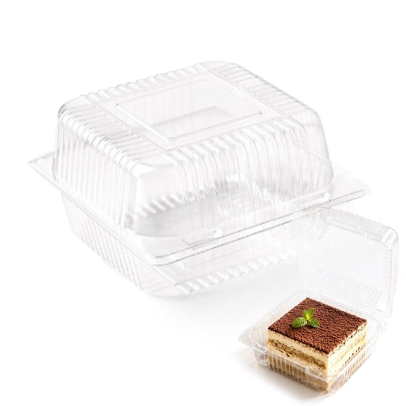100 Pack Clear Plastic Square Hinged Food Container, Disposable To Go Containers with Lids for Cake Slice Sandwich Salad Dessert, Cupcake Boxes