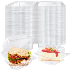 100 Pack Clear Plastic Square Hinged Food Containers Disposable To Go Containers with Clear Lids Clamshell Takeout Trays for Pastry Salad Dessert 5.1x4.7x2.8 Inch