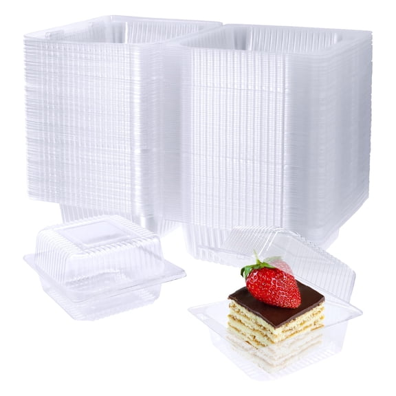 100 Pack Clear Plastic Square Hinged Food Containers Disposable To Go Containers with Clear Lids Clamshell Takeout Trays for Pastry Salad Dessert 5.1x4.7x2.8 Inch