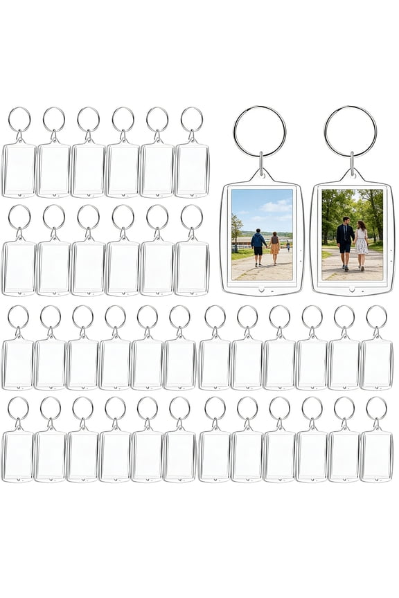 100-Pack Clear Rectangle Acrylic Photo Keychain Blanks, 1.6x1.6in DIY Frames with Metal Rings