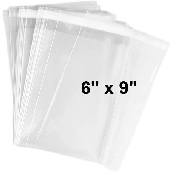 100 Pack Clear Resealable Cellophane Bags - Thick 2 MIL Glossy Self Seal Cello Bag for Gifts, Food, Soap, Candles and Bakery Goods 6" X 9" - 100 Pack