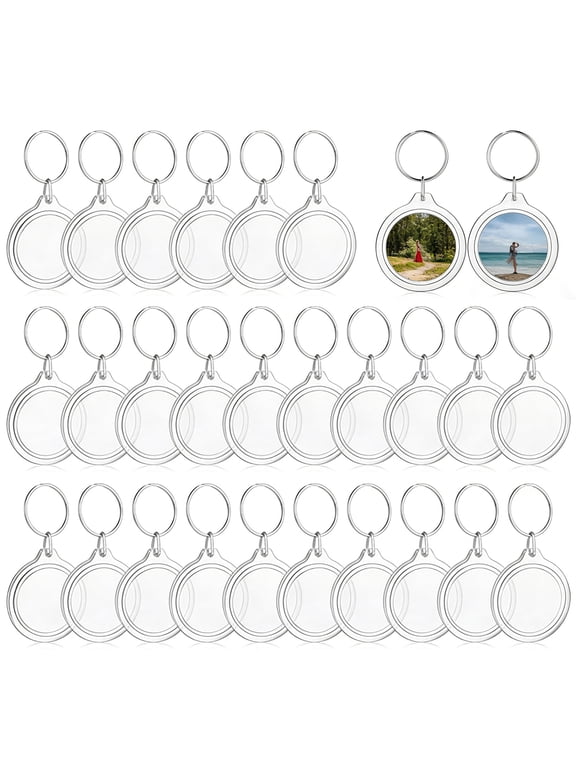100-Pack Clear Round Acrylic Photo Keychain Blanks, 1.6x1.6in DIY Frames with Metal Rings