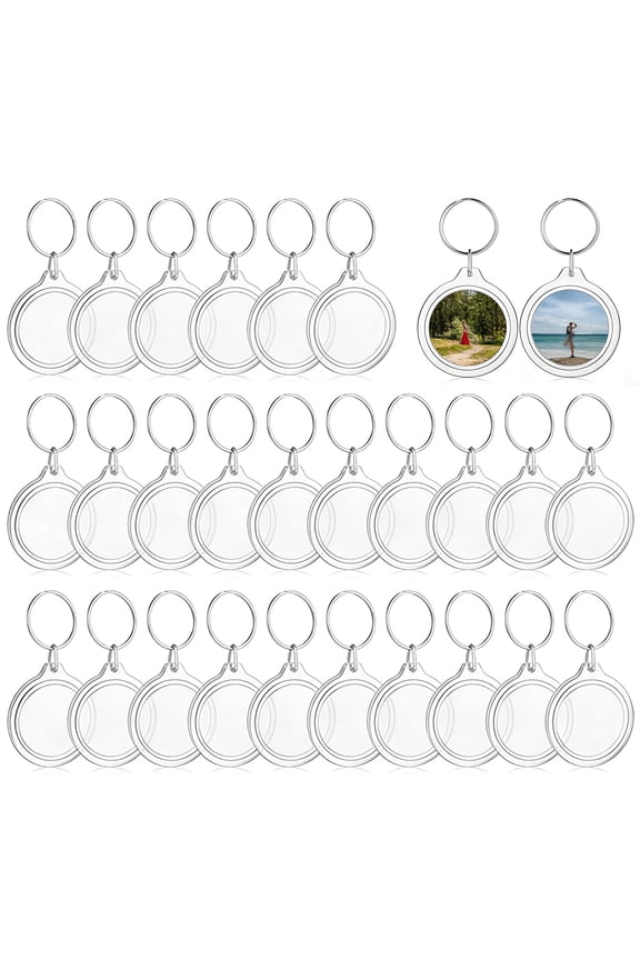 100-Pack Clear Round Acrylic Photo Keychain Blanks, 1.6x1.6in DIY Frames with Metal Rings