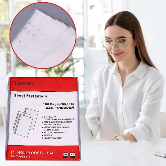 100 Pack Clear Sheet Protectors Heavy Duty, Top Loading Sleeves for 3 Ring Binder, Reinforced Holes for Documents, School and Office Storage