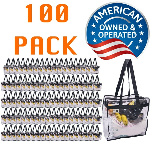 100 Pack Clear Stadium Approved Bags 12x6x12" Large Transparent Vinyl Tote Bags with Double Zipper and Handles for Concerts, Sporting Events, Music Festivals, Work, School, Gym
