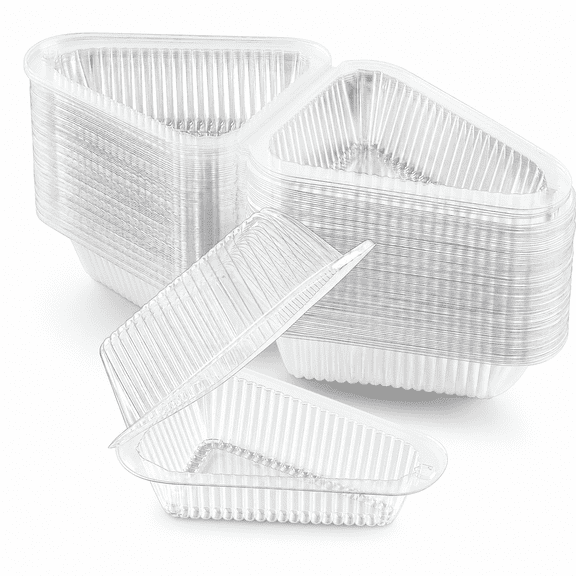 100 Pack Clear Triangle Cake Slice Containers with Hinged Lids, Disposable PET Plastic Pie & Cheesecake Carriers, To-Go Dessert Boxes for 6-8 Inch Cakes