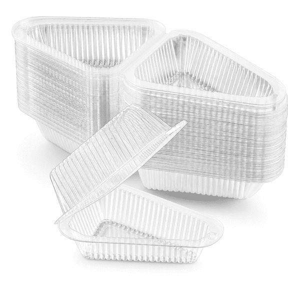 100 Pack Clear Triangle Cake Slice Containers with Hinged Lids, Disposable PET Plastic Pie & Cheesecake Carriers, To-Go Dessert Boxes for 6-8 Inch Cakes