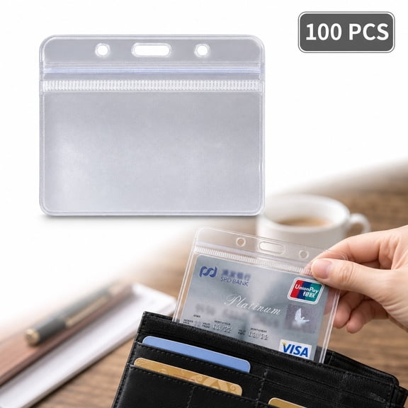 100-Pack Clear Waterproof ID Card Holders, Small Opening PVC Card Sleeves, Transparent Protector for Badge, Credit Card, Driver License