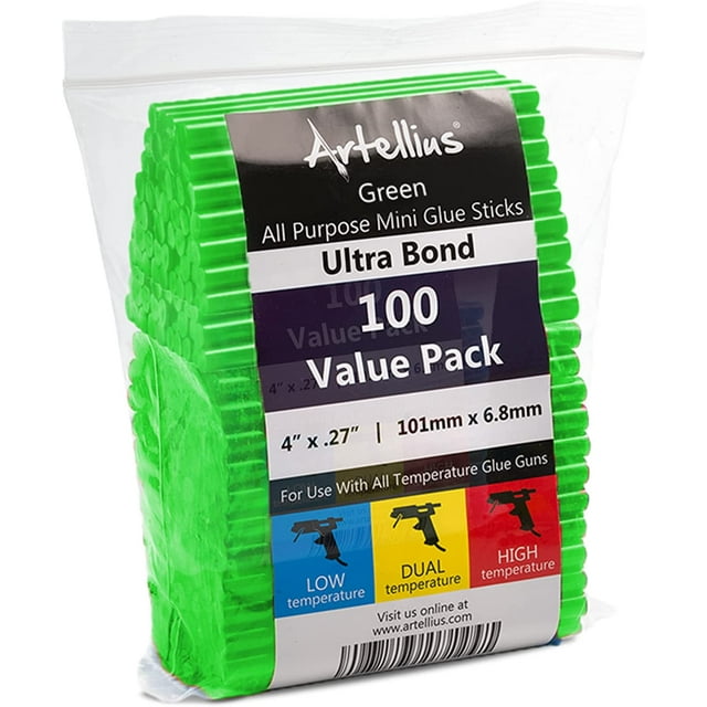 100 Pack Color Hot Glue Sticks. Green Colored Glue Gun Sticks. Hot Melt