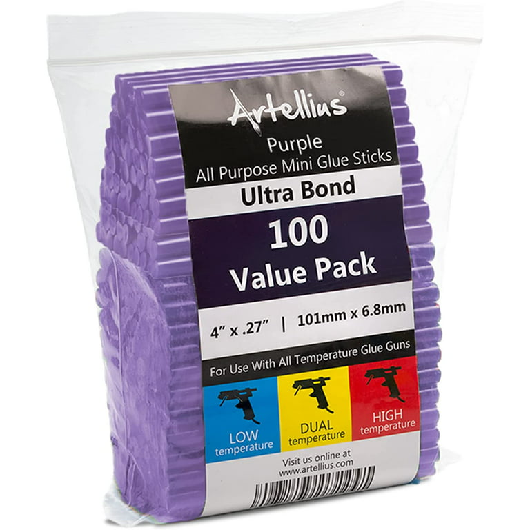 Artellius 100 Pack Purple Hot Melt Mini Glue Gun Sticks for DIY Art Craft Repair Bonding