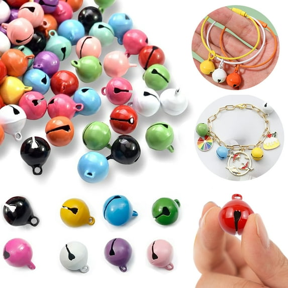 100 Pack Colorful Christmas Jingle Bells Metal 14mm Small Mini Bell Holiday Home Christmas Wreath Decoration for Bracelet Key Chain Pets Collar DIY Crafts
