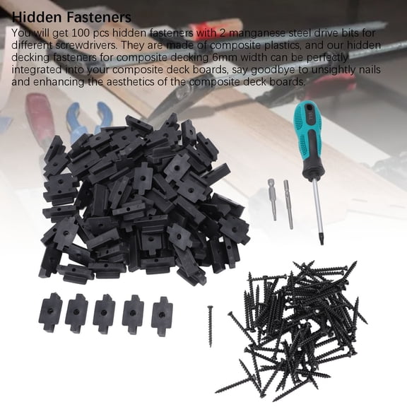 100 Pack Composite Decking Hidden Fastener Clips with Screws and Drive Bits for Grooved Boards 100pcs Screws Composite Decking Board Clips Fasteners