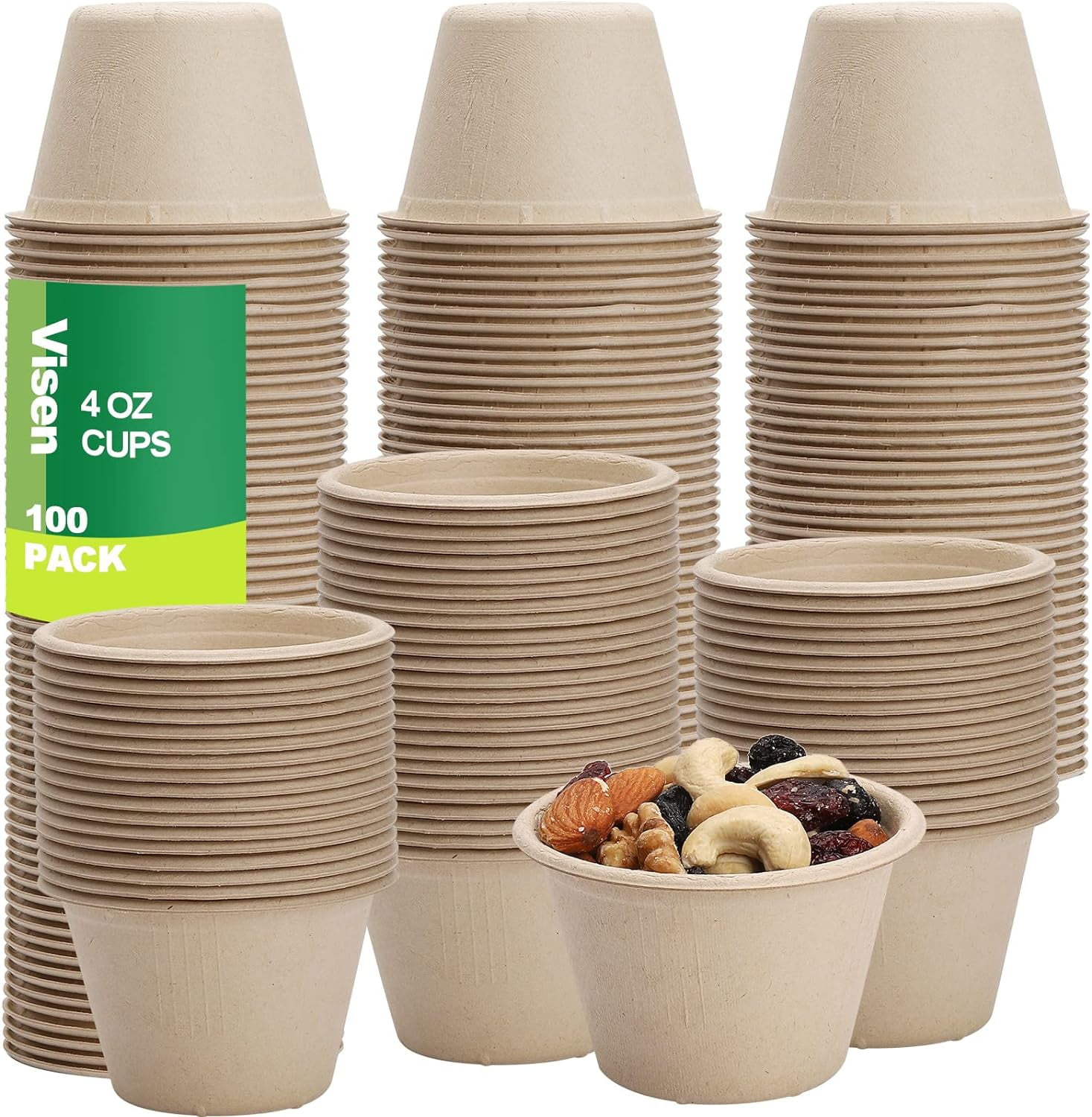 100 Pack Compostable Portion Cups,Disposable Paper Cups for Condiment,4 oz Food Sample Cups,100
