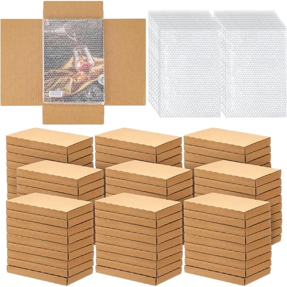 100 Pack Corrugated Comic Book Mailers 7.8 x 11 x 1.2 Inch with 100 Bubble Bags, Comic Book Shipping Box Fold Cardboard Photo Box for Mailing Packaging, Height Adjustable (Brown)