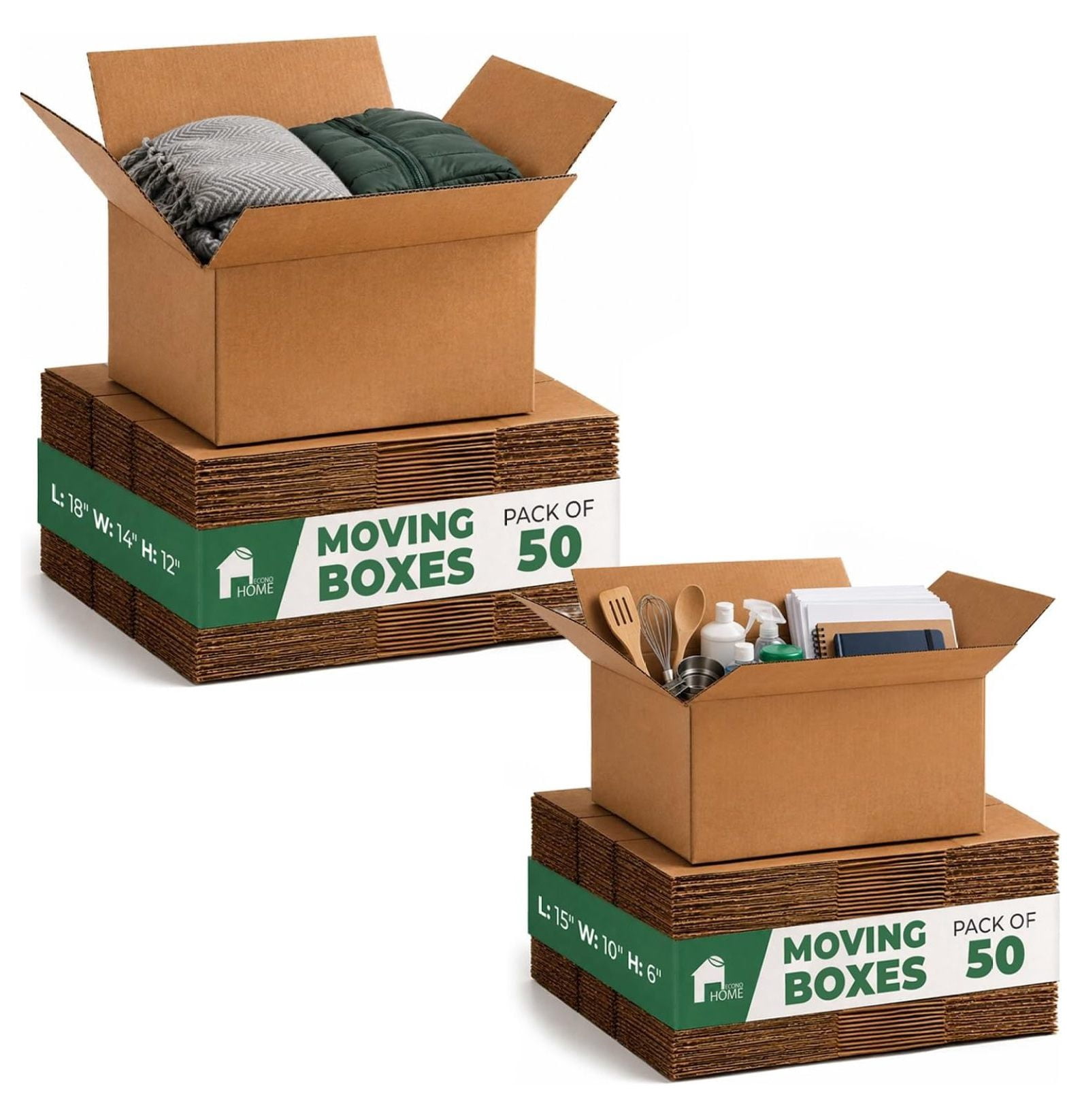 Container Box Warehouse 100 Pack Corrugated Shipping Boxes 18x14x12 and 15x10x6 Medium Small ...