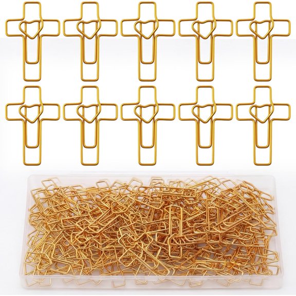 100 Pack Cross Paper Clips, Bible and Journal Clips, Versatile Bible Study Supplies for Christian Office and Home Bookmarks Everyday Use (Gold)