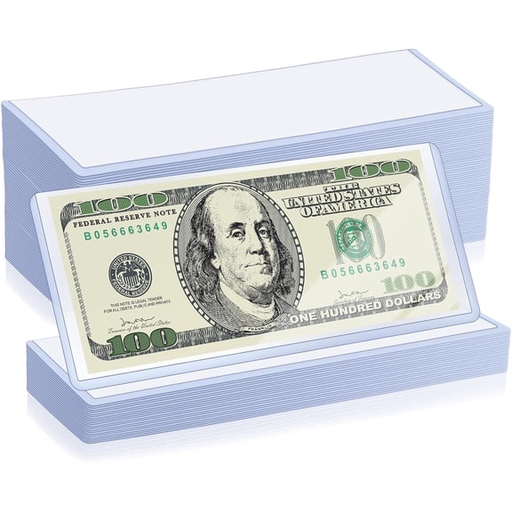 100 Pack Currency Topload Holder, Hard Plastic Clear Money Holder Rigid Protective Dollar Bill Sleeves Waterproof Currency Sleeve