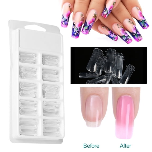 100 Pack Clear Nail Forms, Full Cover Nail Extension Tips for Gel Nail Building, TIKA