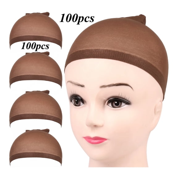 100 Pack Dark Brown Stretchy Wig Caps, Soft Nylon Wig Liners Hair Net Caps for Women Cosplay Daily Wig Wear