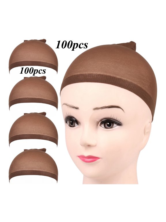 100 Pack Dark Brown Stretchy Wig Caps, Soft Nylon Wig Liners Hair Net Caps for Women Cosplay Daily Wig Wear