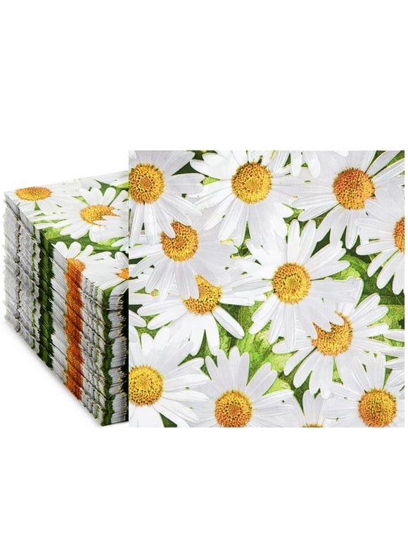 100 Pack Decorative Daisy Floral Themed Paper Napkins 6.5", for Weddings, Party Supplies