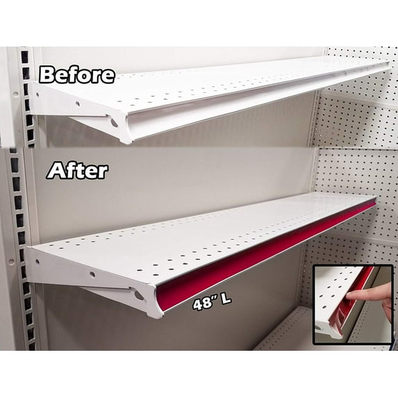 100 Pack Decorative Gondola Shelving Pre Cut Vinyl Insert Strips 48" x 1.25" Shelf C-Channel, Red