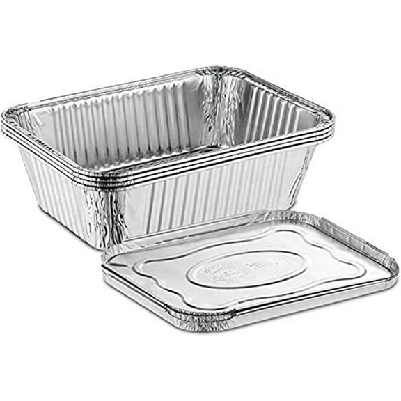 100 Pack Diplastible 5 lb Deep Disposable Aluminum Pans with Lids Buffet Servers
