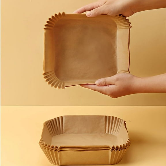 100 Pack Disposable Air Fryer Liners, Square Non-Stick Paper Pots 6.3''/7.87'' for Basket Bowls, Baking Trays, Ovens, and Kitchen Accessories