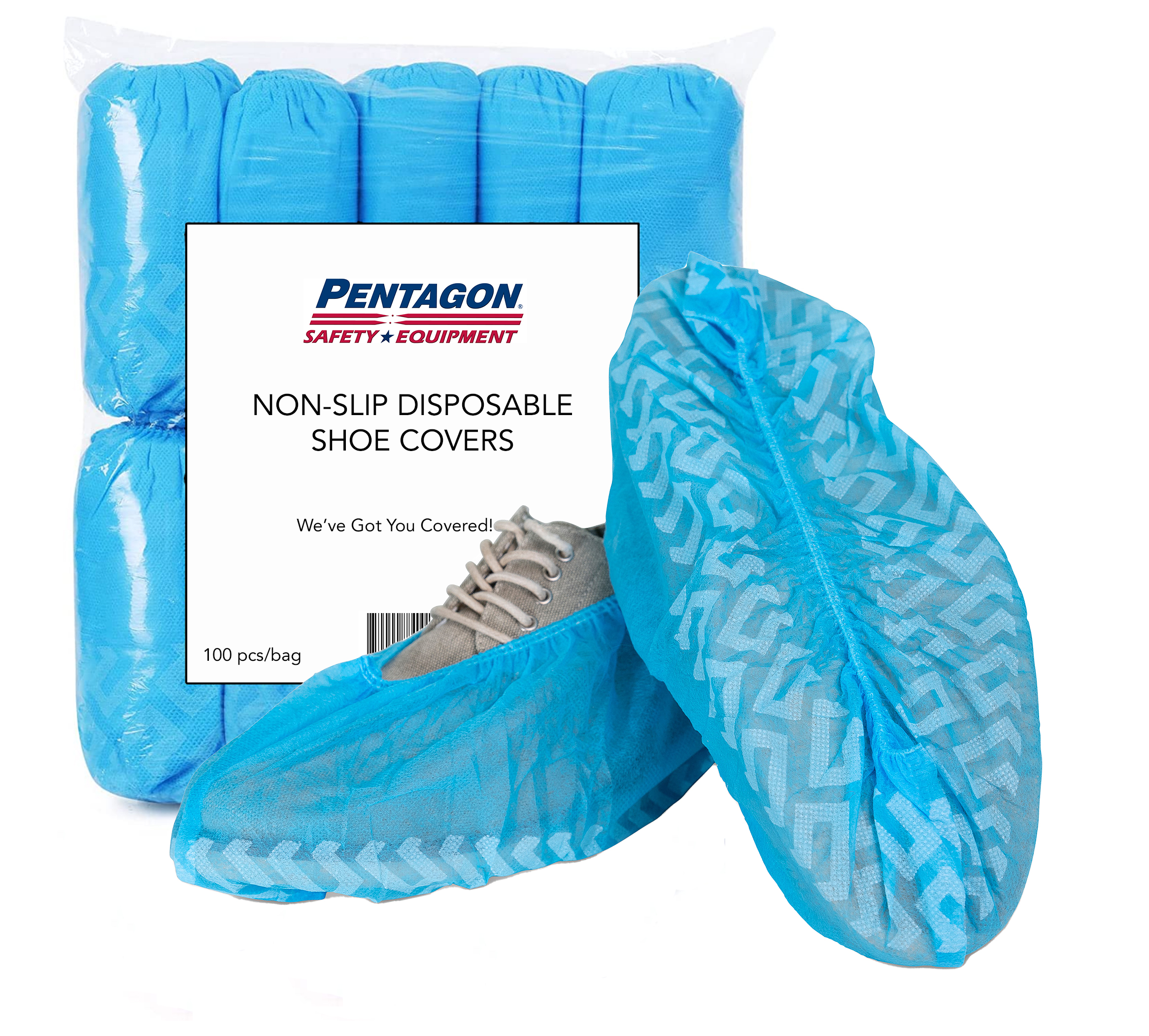 100 Pack Disposable AntiSkid Shoe Covers, Water Resistant, Blue