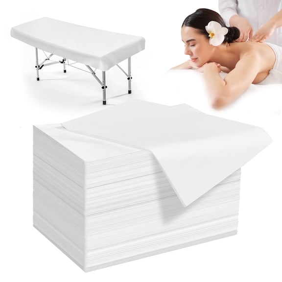 100 Pack Disposable Bed Sheets 31.5 x 71 in Waterproof Non-woven Sheets for Massage, Spa, Tattoo & Salon Tables(White)