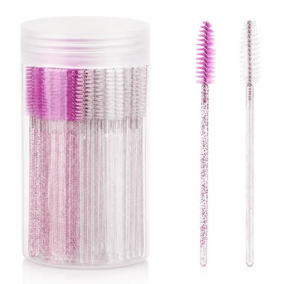 100 Pack Disposable Eyelash Spoolie Brushes for Lash Extensions with Container