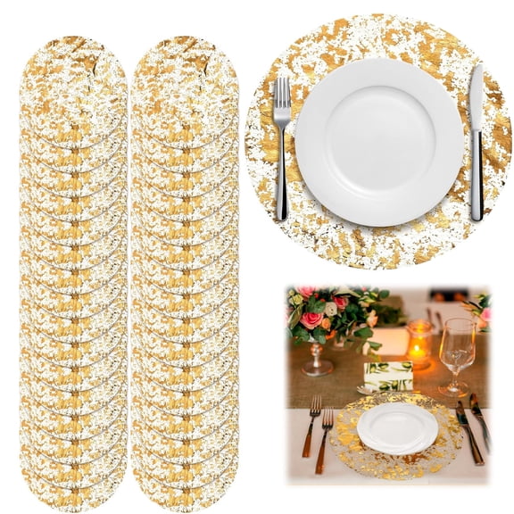100 Pack Disposable Gold Placemats 13" Metallic Round Gold Foil Place Mat Mesh Pressed Table Mates Table Runner Decoration for Weddings Parties Home Dinners Table Tablecloths Decor
