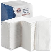 100 Pack Disposable Guest Towels, Luxury Linen-Feel Paper Napkins, White