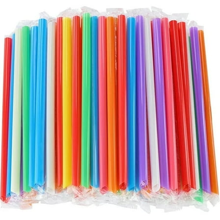 100 Pack Disposable Jumbo Straws for Drinking Smoothies & Bubble Boba Tea, Individually Wrapped Large Wide Straw for Milkshakes, 10x0.5 in