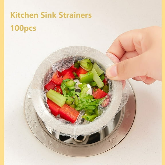 100 Pack Disposable Kitchen Sink Strainer Net Bags, Fine Mesh Anti-Clogging Sewer Filter Bags, Disposable Sink Drain Garbage Filter Nets, Kitchen Sink Strainer for Food Residue