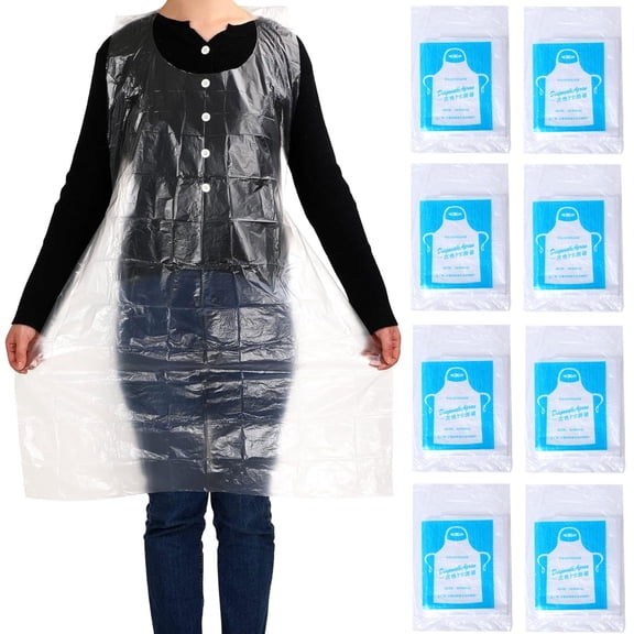 100-Pack Disposable PE Aprons, Clear Waterproof & Oil-Proof Kitchen Shield, 23" x 38" Protective Gear for Seafood, Hot Pot, BBQ, Painting & Lab Work, Lightweight Plastic Apron