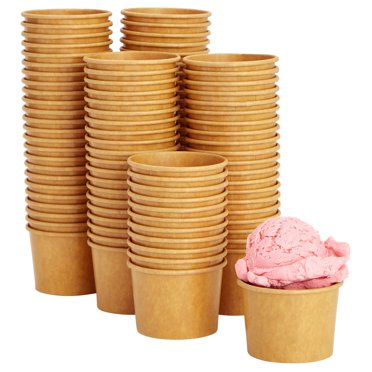 100 Pack 5 Oz Paper Ice Cream Sundae Cups - Disposable Frozen Dessert Bowls, Brown