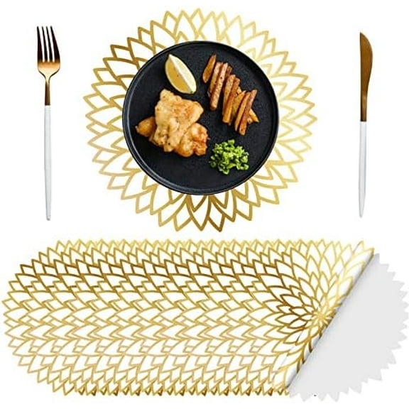 100 Pack Disposable Paper Placemats Bulk 13 Inch Paper Placemats Disposable Charger Plates Table Place Mats for Dinner Wedding Birthday Summer Spring Party Dinner Tableware(Gold Round)