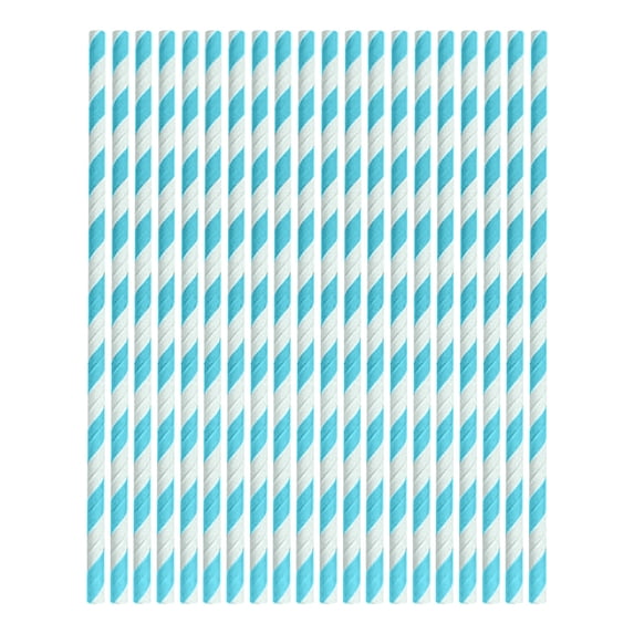100-Pack Disposable Paper Straws - Striped Colorful Neon Decorative Straws for Desserts, Drinks, and Parties - 8 Inch Rigid Eco-Friendly Straws for Hot and Cold Beverages(Lake Blue)