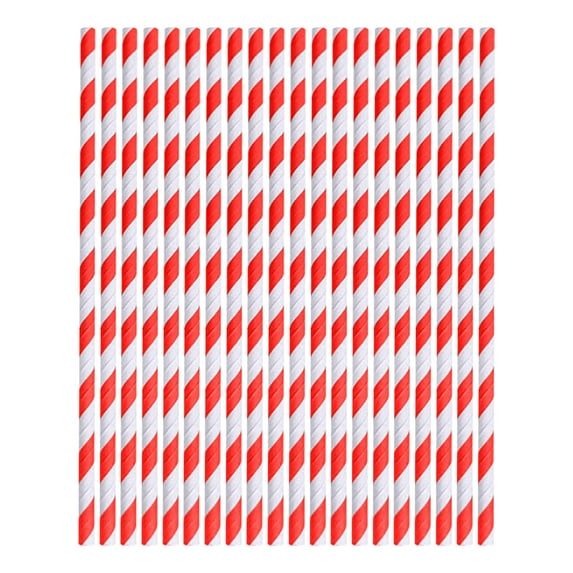 100-Pack Disposable Paper Straws - Striped Colorful Neon Decorative Straws for Desserts, Drinks, and Parties - 8 Inch Rigid Eco-Friendly Straws for Hot and Cold Beverages(Red Stripes)