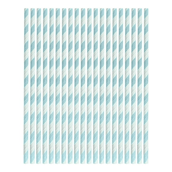 100-Pack Disposable Paper Straws - Striped Colorful Neon Decorative Straws for Desserts, Drinks, and Parties - 8 Inch Rigid Eco-Friendly Straws for Hot and Cold Beverages(Light Blue)