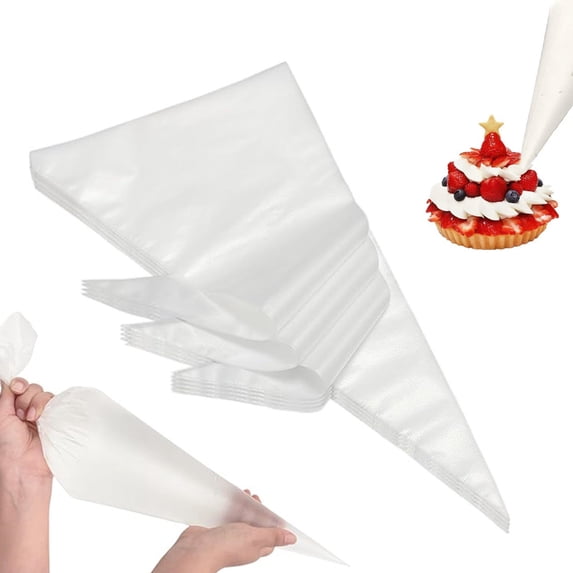 100 Pack Disposable Pastry Bags,16 Inch Clear Thick Plastic Pastry Icing Frosting Piping Bags For Decorating Cupcakes Cakes Cookies