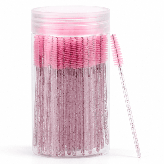 100 Pack Disposable Pink Lash Spoolies Brushes for Lash Extensions with Container