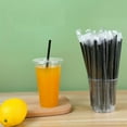 100 Pack Disposable Plastic Drinking Straws, Black Individually Wrapped