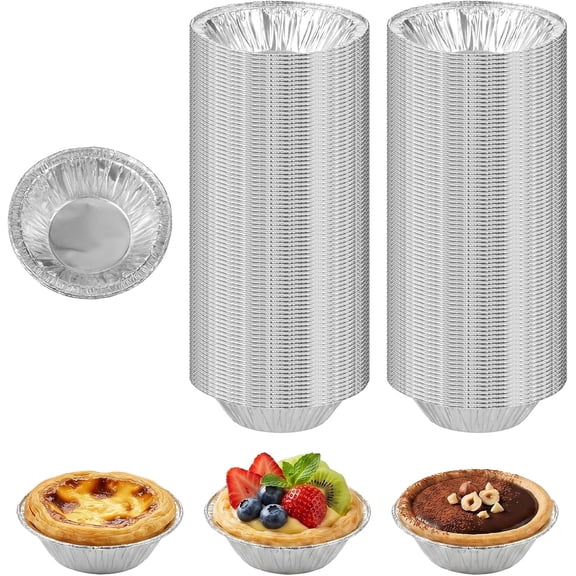 100 Pack Disposable Ramekins Egg Tart Baking Cups 2.8 Inch Mini Pie Tins Round Pie Tart Small Tin Foil Pans Aluminum Foil Mini Pans Tin Baking Cups for Cooking Baking-Supplies