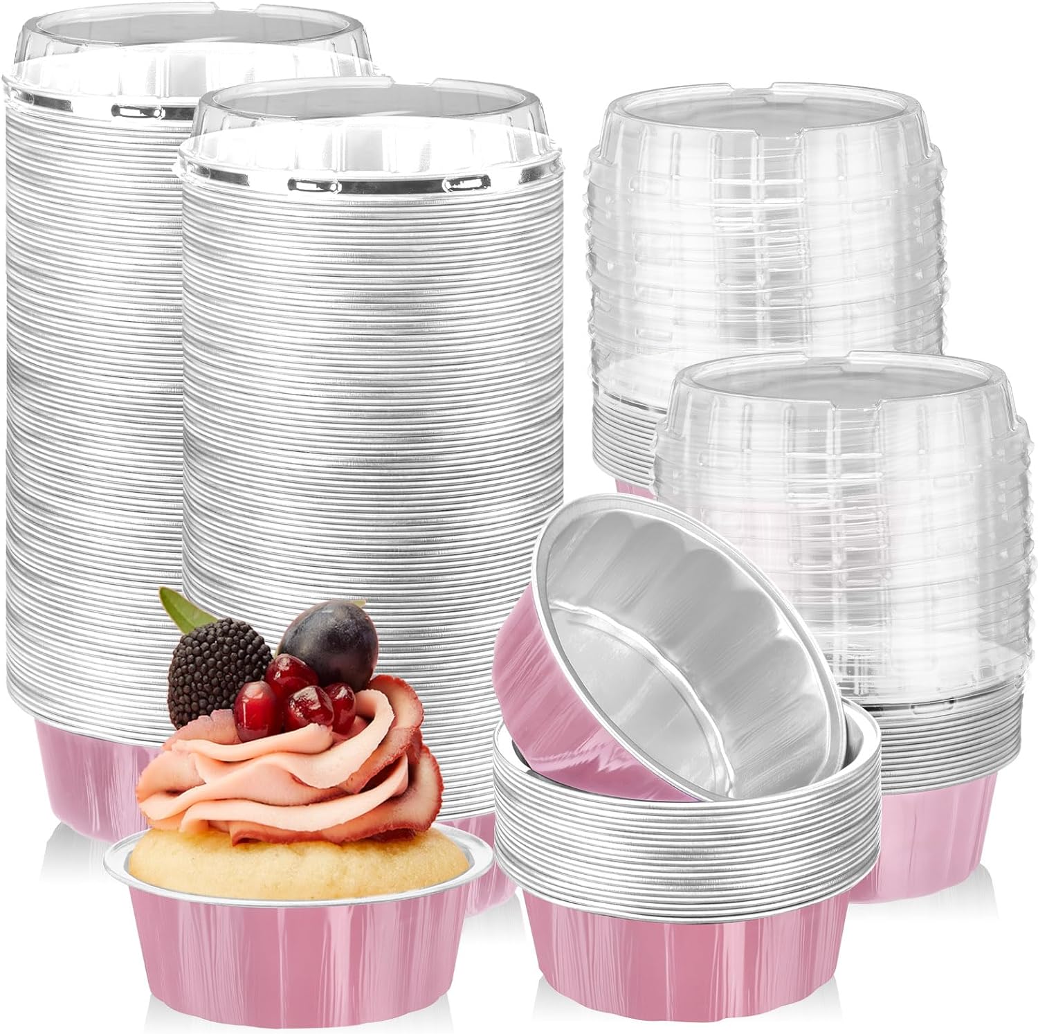 100 Pack Disposable Ramekins with Lids 8 oz Creme Brulee Ramekin