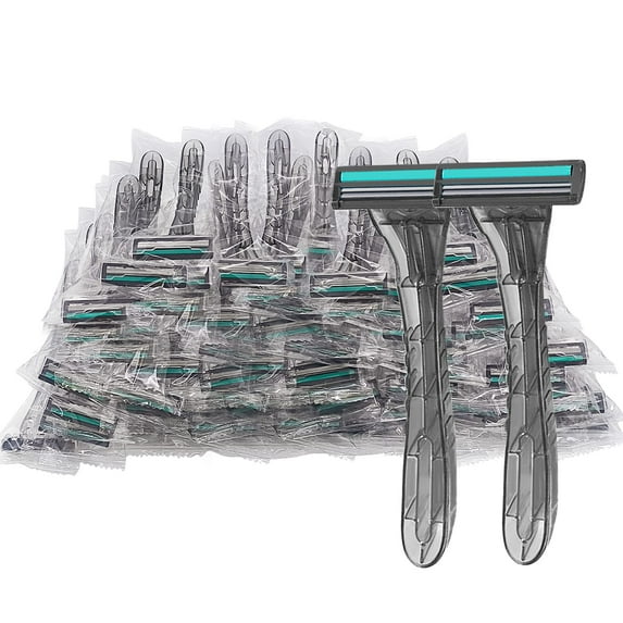 100 Pack Disposable Razors Individually Wrapped Bulk,Twin Stainless Steel Blade for Hotel, Travel(Blue)