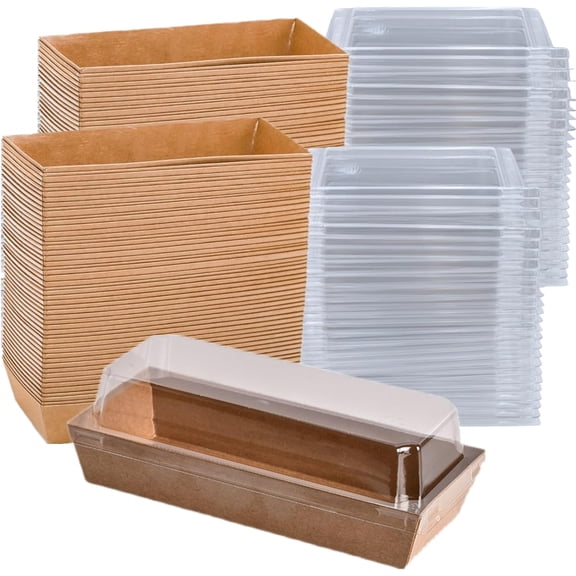 100 Pack Disposable Sandwich Boxes, Paper Charcuterie Boxes with Clear Lids, Swiss Roll Cake Container,To Go Dessert Boxes for Sushi, Muffins, Treat, Waffle, Cookie, Food Truck Business