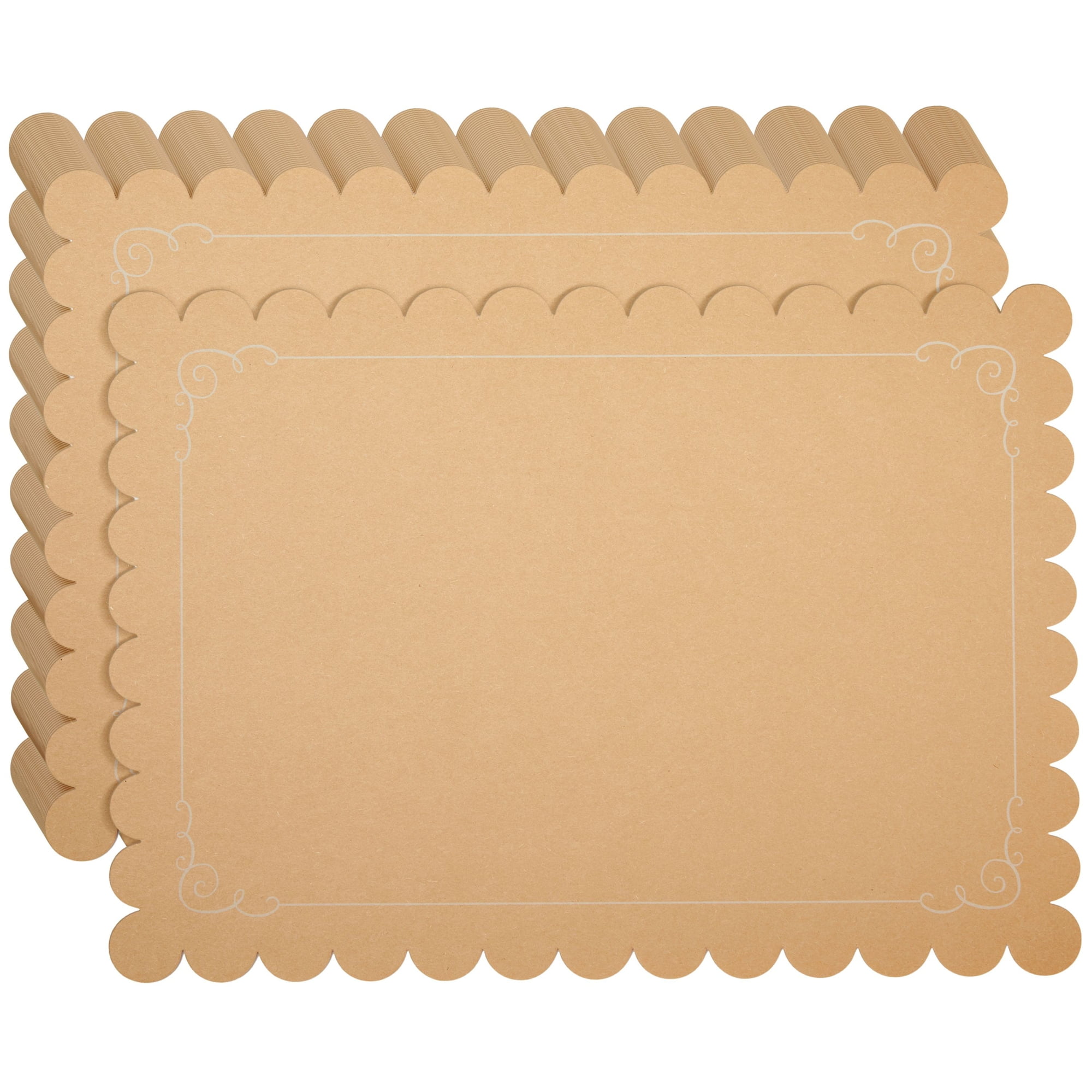 100 Pack Disposable Scalloped Kraft Paper Placemats for Dining Table