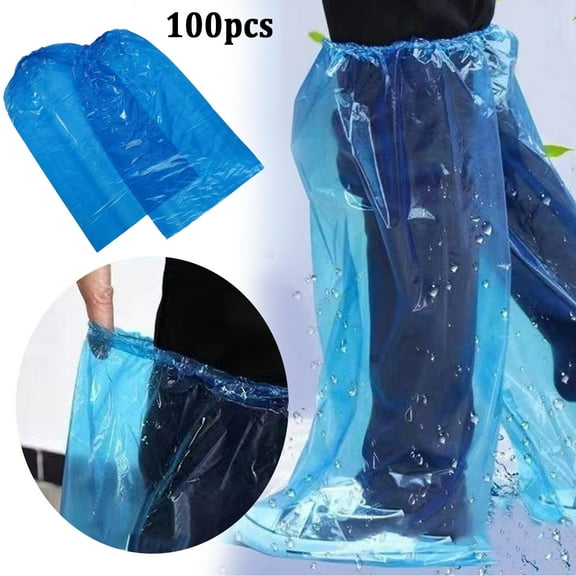 100 Pack Disposable Shoe Covers (50 Pairs) - Waterproof & Non- Boot Covers for Indoor/Outdoor Use - Dust Proof Shoe Protectors for Floors, Carpets & Cars - Fits Most Shoe Sizes (Blue)
